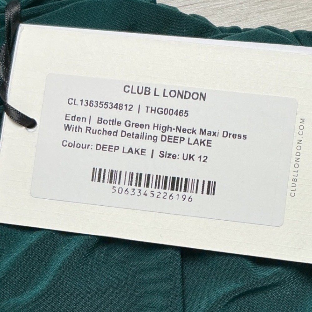 Club L London Eden Bottle-Neck Ruched Detailing Maxi Dress Deep Lake Size 8 NWT - Picture 7 of 8